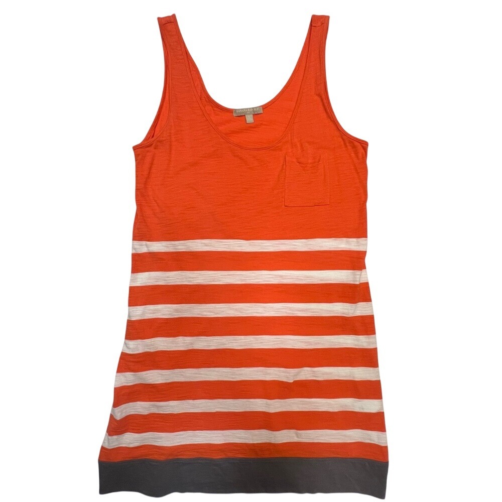 Banana Republic Vibrant Orange & White‎ Striped 100% Cotton Tank Dress Size L